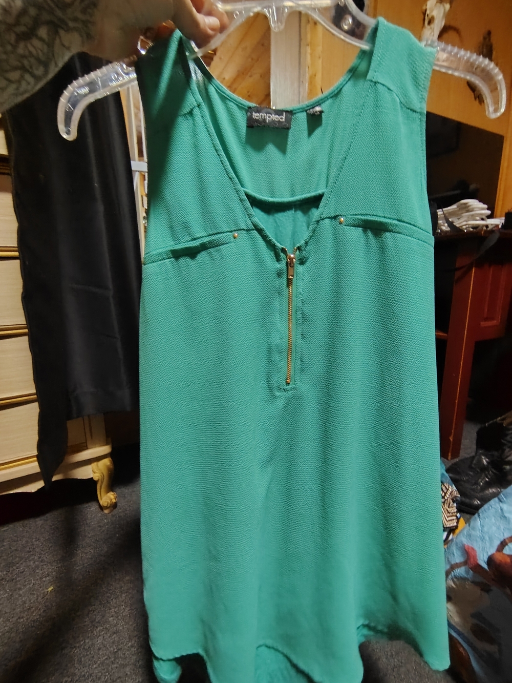 Tempted Teal Green Sleeveless Zip-Front Top